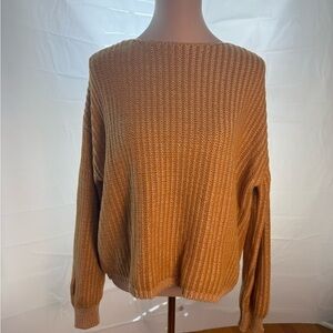 Hem & Thread Yellow Orange Crew Neck Sweater with Ribbed Texture